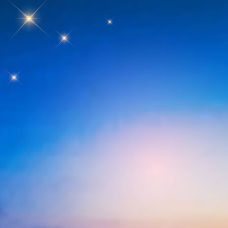 Bright stars in the pre-dawn sky, a beautiful blurred transition from saturated blue to pale pink, vector. Excellent as a background for the production of printed product, advertising, or other designのイラスト素材