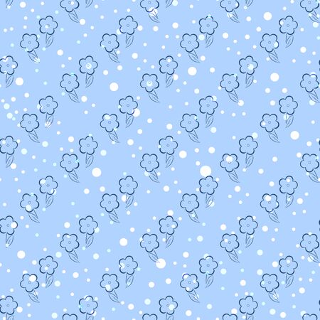 The pattern of greenish-blue flowers and white dots, on a light blue background. Great for decorating fabrics, textile products, gift wrapping designs, any printed product, including promotional ones.のイラスト素材