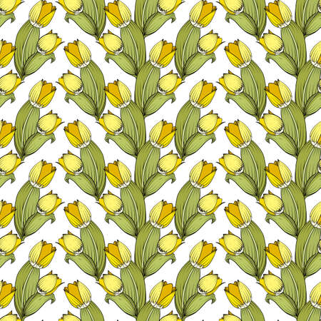 Seamless floral print of yellow tulips.のイラスト素材