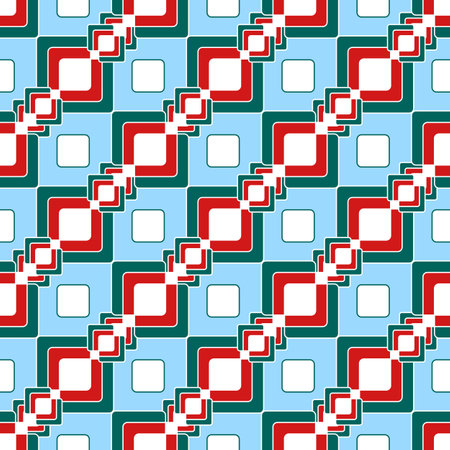 Seamless geometric print in oriental style. Abstract interlacing of colored squares on a light blue background. Great for decorating fabrics, textiles, gift wrapping, printed materials, advertising.のイラスト素材