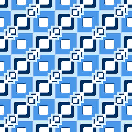 Vibrant geometric seamless interlocking squares print in blue colors. Great for decorating fabrics,...