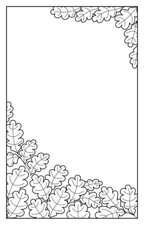Template for greeting card or wedding invitation, black and white oak branches and leaves. Ideal for any of your design or project.のイラスト素材