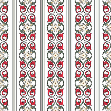 Pattern of vertical abstract floral borders. Luxurious seamless print in oriental style, damask, baroque. Fashionable and glamorous decoration of any of your bold advertising projects.のイラスト素材