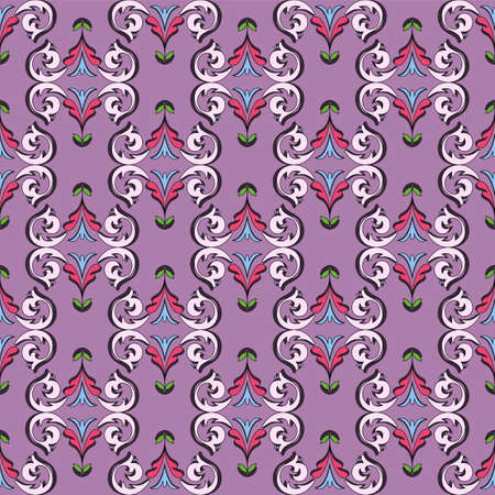 Bright seamless floral pattern in damask style. Abstract flowers, leaves and swirls. Great for decorating fabrics, textiles, gift wrapping designs, any printed materials, including advertising.のイラスト素材