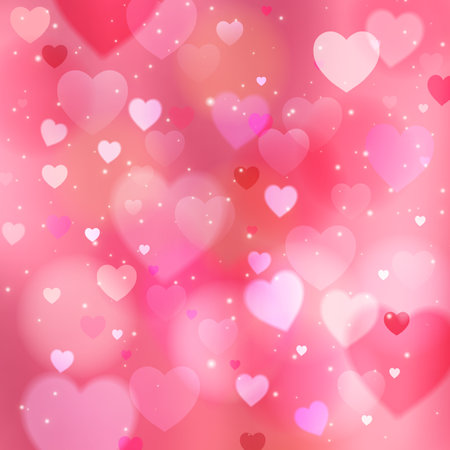 Pink sparkling heart background. Blurred bright Valentine's day wallpaper, colorful gradient vector. Excellent as a background for the production of any printed product, advertising, or other design.のイラスト素材