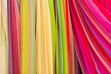 Closeup of colorful scarves. Shallow deep of focus.の写真素材