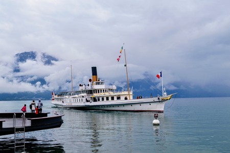 Boat on Lake Genevaのeditorial素材