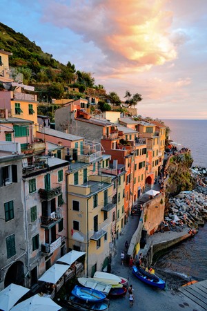 Sunset over Riomaggioreの写真素材