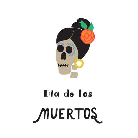 Dia De Los Muertos (Day of the Dead) Holiday- hand drawn lettering. Illustration for poster, banner, card.のイラスト素材