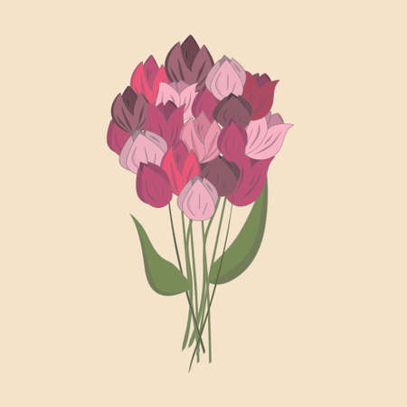 Isolated bouquet of pink tulips on a yellow backgroundのイラスト素材