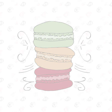 Set of pastel handdrawn doodle macaroon. French dessert. Vector illustration.のイラスト素材