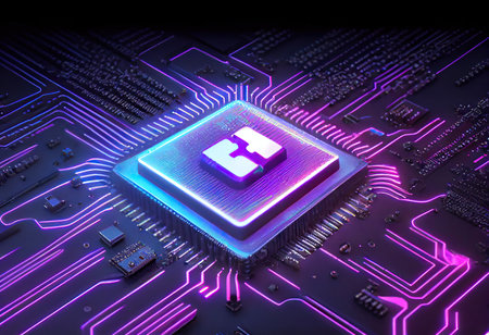 Artificial intelligence, Blockchain concept. Big data binary code futuristic information technology, data flow. Transfer ring of big data. interconnected blocks of data depicting a cryptocurrencyの写真素材