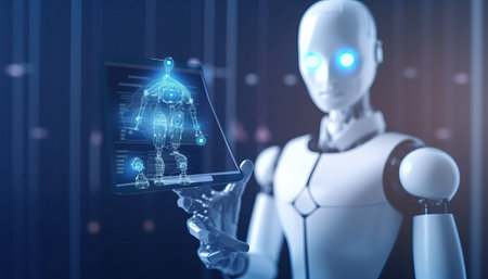 AI chat robot chat with businessman provide smart solution to solving business task. Artificial Intelligence power answer engine offer smart response conversation data to assist user accomplishment.の写真素材