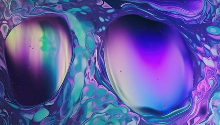 Abstract colorful fluid holographic chromatic 3D render iridescent modern retro futuristic dynamic drops and wave in motion. Ideal for backgrounds wallpapers banners posters and coversの写真素材