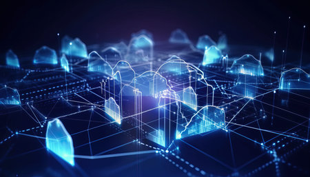 Smart data exchange technology, Data transfer, Cloud network connects to internet server of business. Online data storage and cyber securityの写真素材