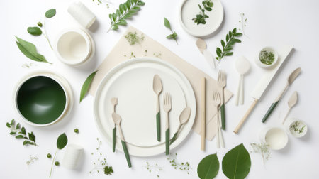 Disposable eco-friendly recycling packaging on a beige background. Reusable raw materials