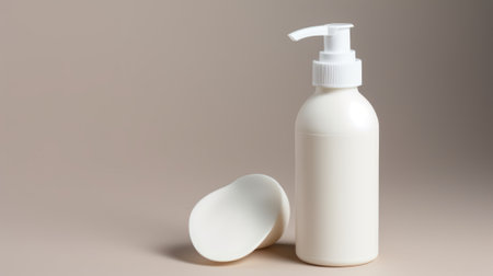 white and blank, unbranded cosmetic cream jar or tubes on beige background. Skincare product presentation. elegant mockup. Skincare, beauty and spa. Banner with copy spaceの素材