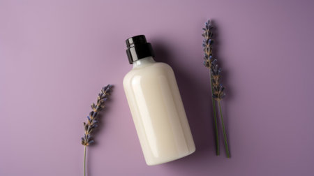 white and blank, unbranded cosmetic cream jar or tubes, organic lavender flowers, moisturizer cream on Lilac background. Skincare product presentation. elegant mockup. Skincare, beauty and spa.の素材