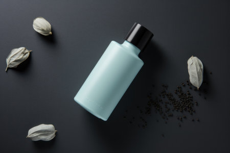 blue blank cosmetic cream, tonic, soap disinfectant in jar or dispenser. natural skincare product presentation. Beauty and spa mockup template with copy space for textの素材
