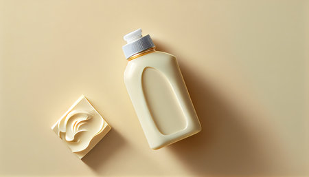 white and blank, unbranded cosmetic cream jar or tubes on light yellow background. Skincare product presentation. elegant mockup. Skincare, beauty and spa. Banner with copy spaceの素材