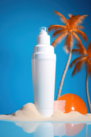 Sunscreen product ads template, mockup on blue background. skincare healthcare conceptの素材