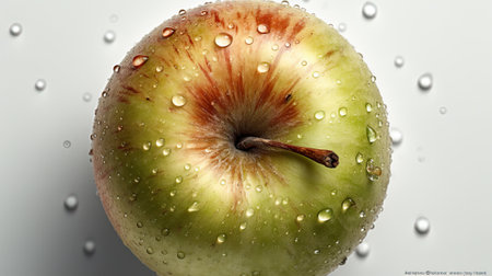 green apple in water drops on a white backgroundの素材