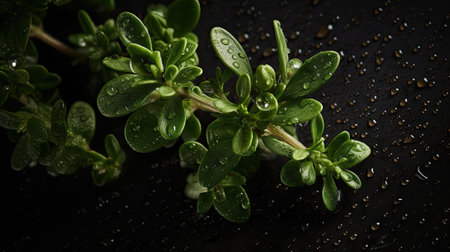 Fresh oregano with water drops on black background. close upの素材
