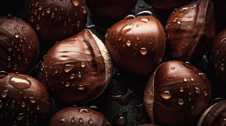 chestnut background with water drops. close upの素材