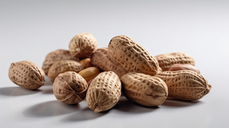 Raw peanut with water drops on white background. close upの素材