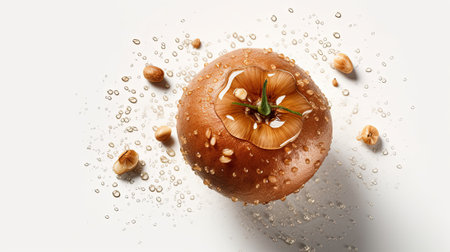 Sapodilla or manilkara zapota fruit with water drops on a white background, top viewの素材