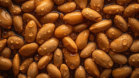 Raw pine nut background with water drops. close upの素材