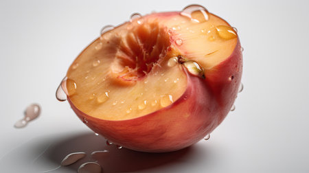 Fresh peach with water drops on white background. close upの素材
