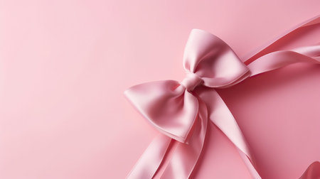 pink bow shiny satin and ribbon with shadow for decorate greeting card , isolated on white backgroundの素材