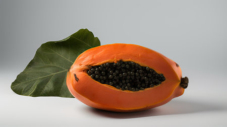 Fresh papaya with water drops on white background. close upの素材