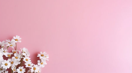 chamomile Blossom. Pink background of macro white chamomile blossom. happy passover background. Spring women's day concept. Easter, Birthday, womens or mothers holidayの素材
