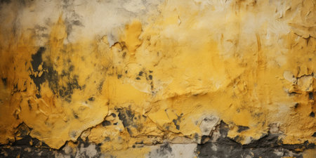 Toned painted old concrete wall with plaster. yellow, brown and sepia vintage texture background with space for design. close up. Rough brush strokes. Grungy, grainy, uneven surface. Emptyの素材