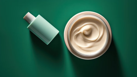 blank cosmetic cream in jar or with tea tree oil. natural skincare product presentation. Beauty and spa mockup template with copy space for textの素材