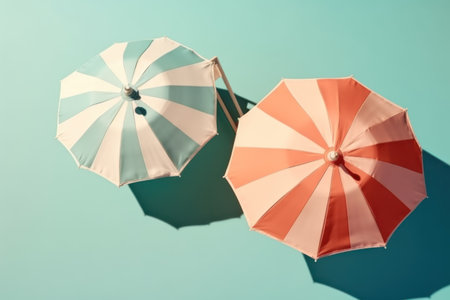 beach chair with umbrella on blue backgroundの素材