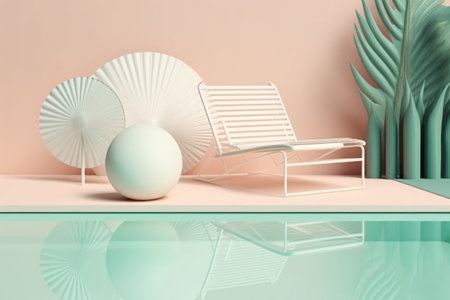 Beach chair and on pink color background. vacation and tourism conceptの素材