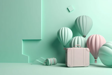 Suitcases on pastel blue background minimal creative vacation holidays trip plane map pin. travel conceptの素材