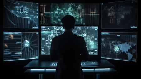 Data science and big data technology. Data scientist computing, analyzing and visualizing complex data set on computer. Data mining, artificial intelligence, machine learning, business analyticsの素材