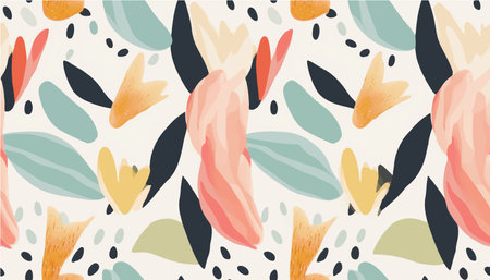 Hand drawn cute artistic flowers with dots print. Modern botanical pattern. fashionable template for...