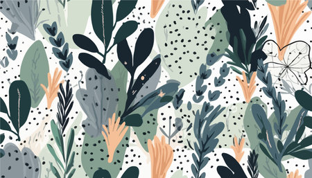 Hand drawn modern plant abstract print. Creative collage seamless pattern. fashionable template for designのイラスト素材