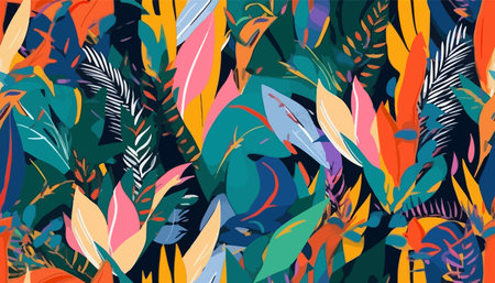 Abstract trendy exotic floral jungle pattern. Collage contemporary seamless pattern. hand drawn cartoon style patternのイラスト素材