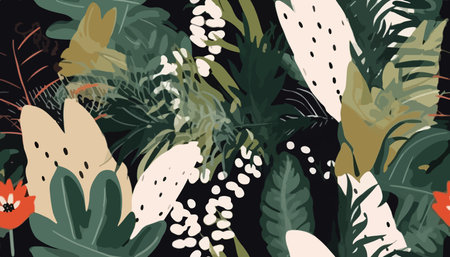 Hand drawn botanical abstract print. Modern collage seamless pattern. fashionable template for designのイラスト素材