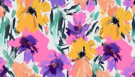 Vntage colorful flowers pattern, bright romantic print. Artistic flowers print. Modern fashionable...