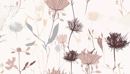 Boho flowers watercolor seamless paper for fabric, Dried Floral repeat pattern, Beige and purple floral rustic background. flowers print. modern pattern. fashionable template for designのイラスト素材