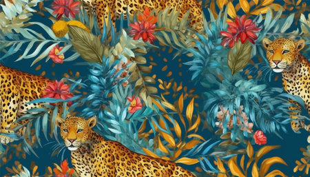 exotic ethnic style pattern with leopard. collage contemporary print.のイラスト素材