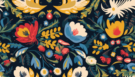 Cute Ukrainian style floral pattern. Hand drawn artistic abstract print. collage contemporary design