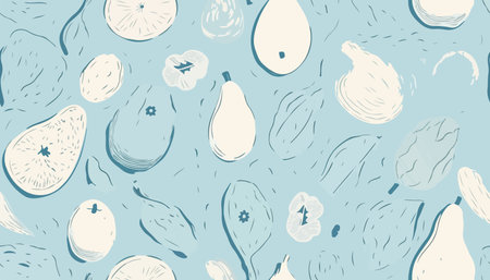 Hand drawn naive cute abstract fruit pattern. collage contemporary print. Fashionable template for design. retro cartoon styleのイラスト素材